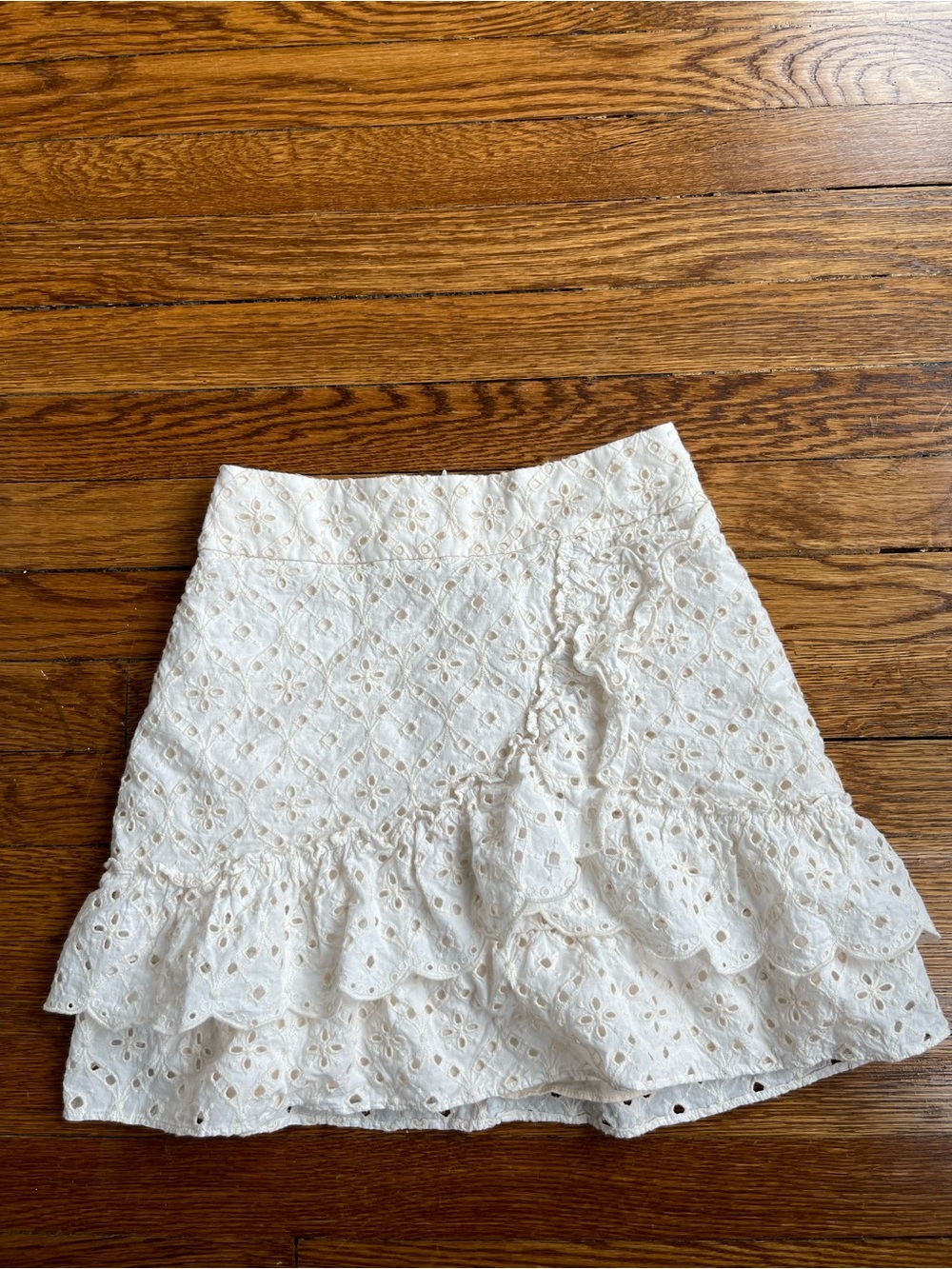 Sézane Eyelet Ruffle Mini Skirt - White 34 euc